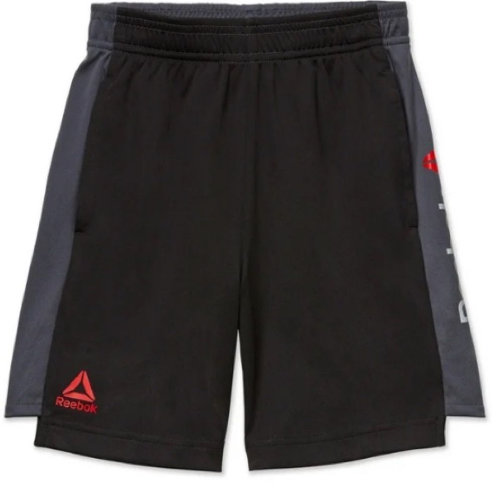 Reebok New Little Boys Amped Gray Black Training Shorts Active Workout XS 4/5